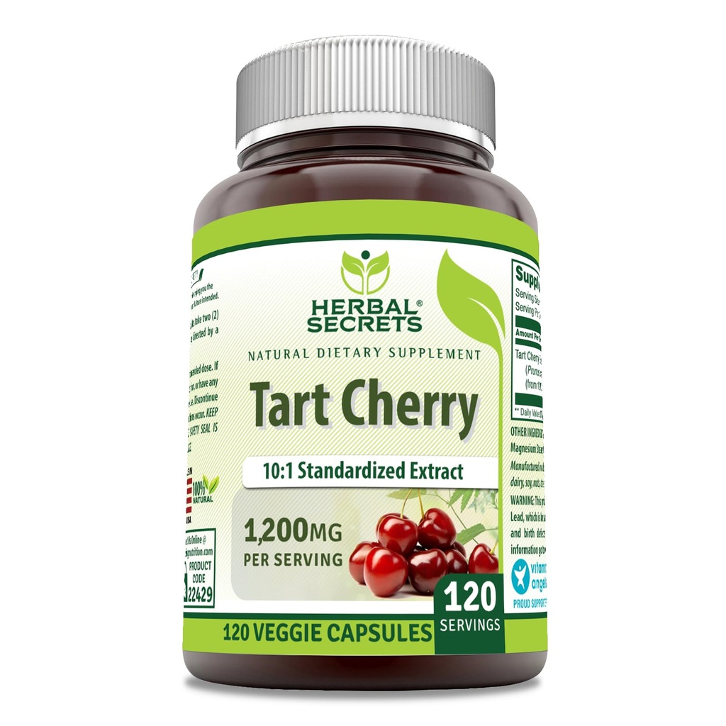 Taimsed saladused Tart Cherry 10: 1 Standardiseeritud ekstraktilisand | 1200 Mg Serving | 120 Veggie kapslid | Mitte-GMO | Gluteenivaba | Valmistatud USAs (1 Pack | 120)