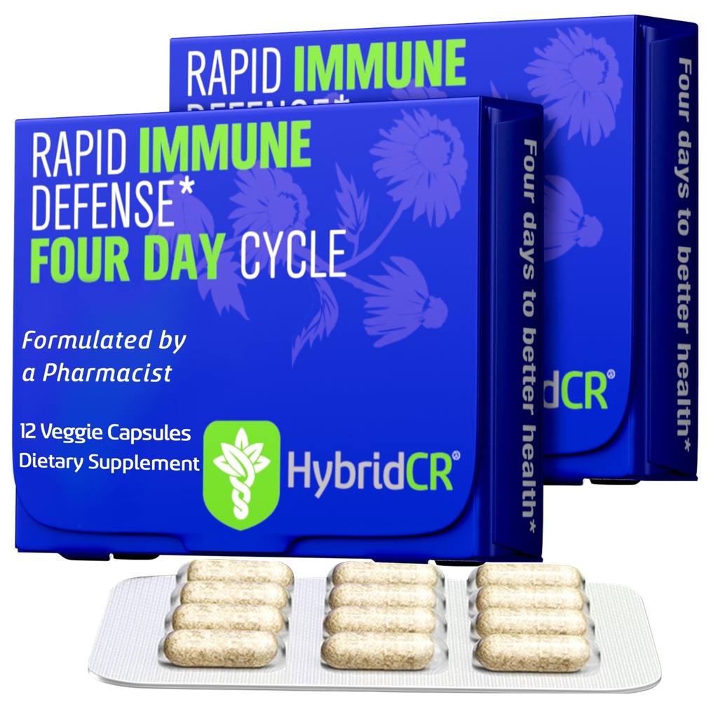 HybridCR Rapid Immune Support Supplement - 4 Day Immunity Supplement - Immune Defense Booster koos Echinacea, ženšenn, Andrographis, tsink, Selenium - Travel Size System Support - 24 kapslit, 2 annuse pakendit