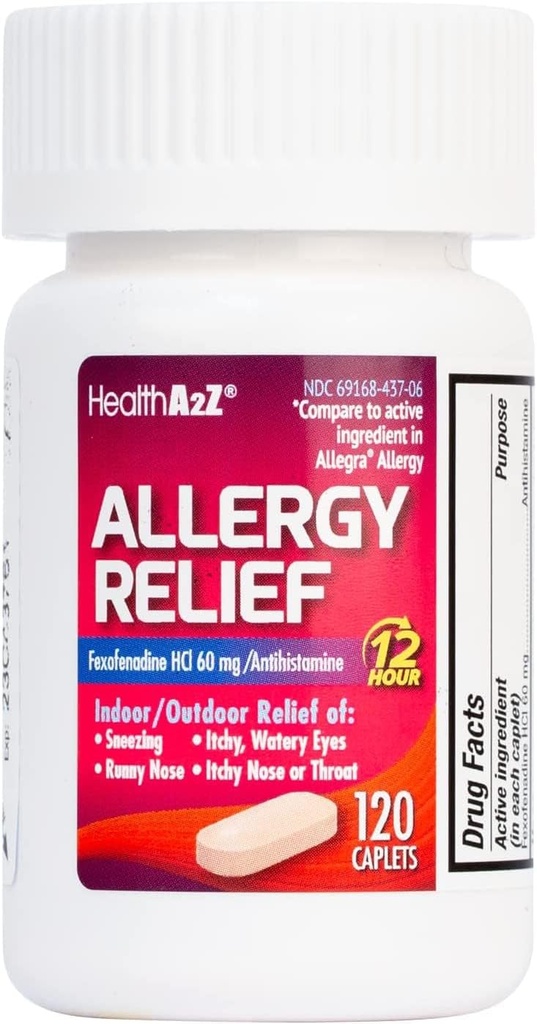 HealthA2Z® Feksofenadiinvesinikkloriid 60mg | 12-tunnine antihistamiin allergia leevendamiseks | sise- ja välisallergia leevendamiseks (120 loendit (1. pakk))