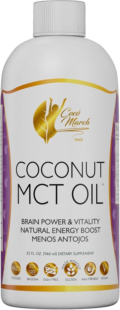 Cocó March NMD MCT Oil - vahelduv paastutoetus, ainevahetus, aju võimsuse suurendamine, kookospähkli looduslik energia, gluteeni, piima, soja, vegani ja Keto-sõbralik, 32 Fl Oz