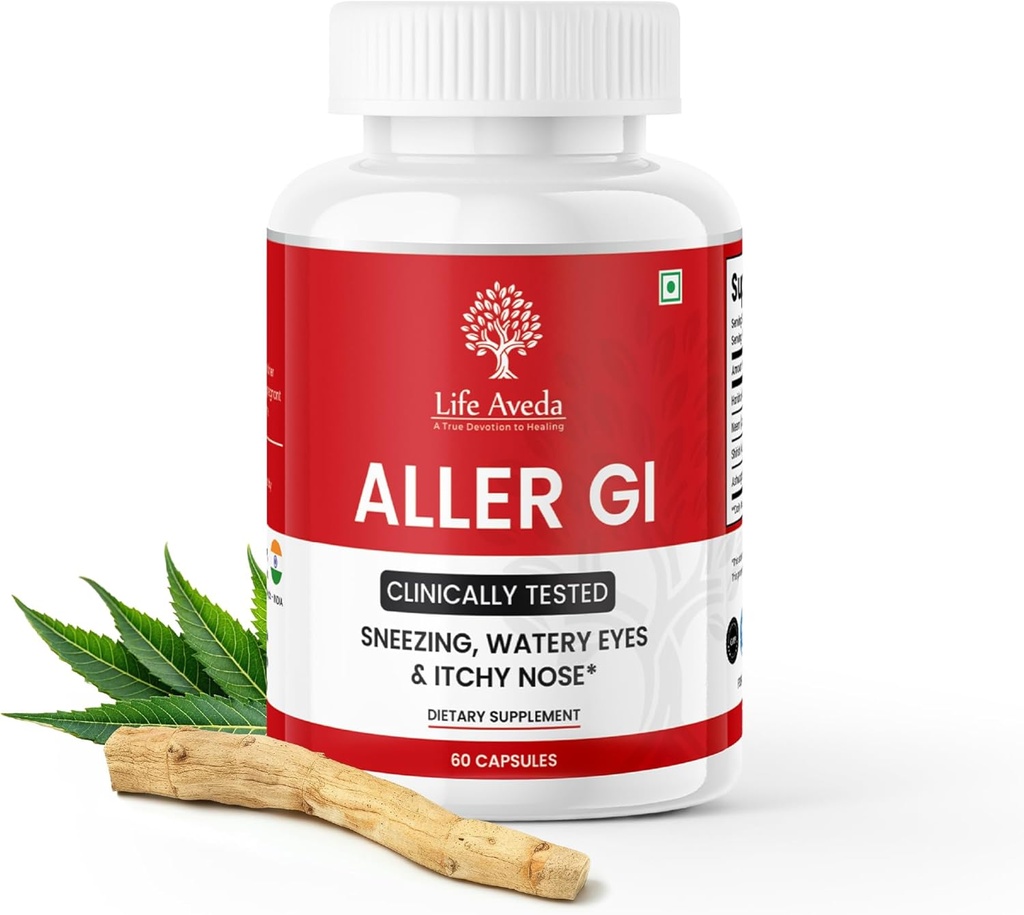 Life Aveda Aller Gi - täielik allergia leevendamise meditsiin (500 mg) runny nina, aevastamine, sügelus, vesised silmad | Kõik-ühes Ayurveda meditsiin hooajalise allergia jaoks | 60 kapslit (2 kuu pakkumine)