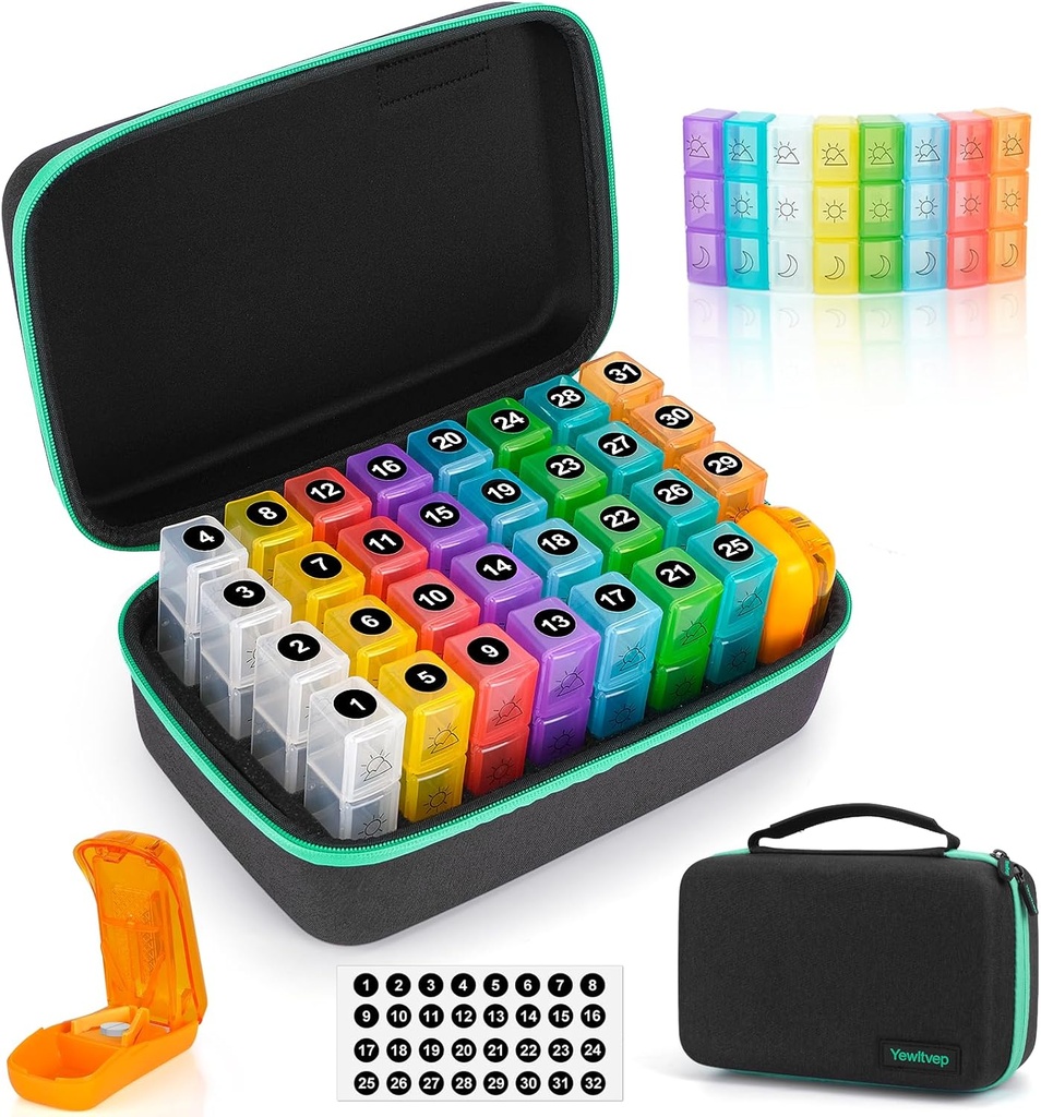Igakuine Pill Korraldaja 3X päevas 7-päevase reisimeditsiini korraldav kott, Meditsiin Pill Box 32 Daily koosseisud, 31 päeva Pill Holder 30 päeva Pill Juhtum Vitamiin, täiendus ja ravimid