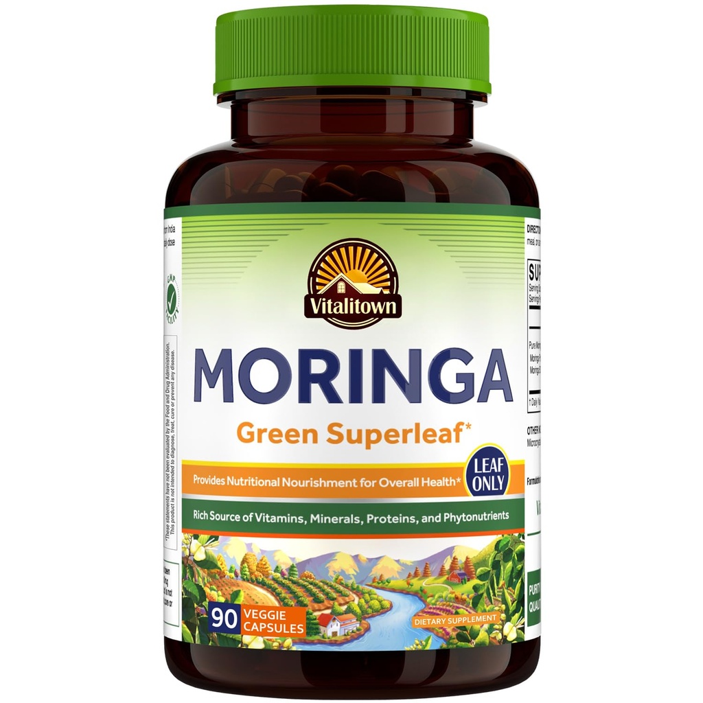 Vitalitown Moringa kapslid 11 000 MG, Pure Moringa Oleifera Lehed, Ei Pulgad, Ei Kofeiini, Energiat, Immuunsust, 90 Kapslit