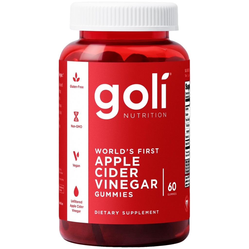 Goli Õunasiider Äädikas Kummi Vitamiinid - 60 Count - Vitamiin B12, želatiinivaba, Gluteenivaba, Vegan & Non-GMO