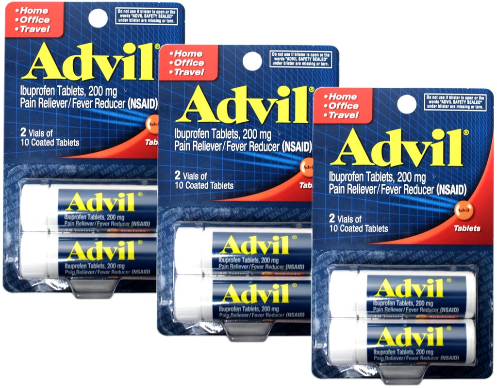 Advil Ibuprofeen 200 mg , 2 viaali , 10 kaetud tabletti Iga , 20 Kokku ( 3 pakendit )