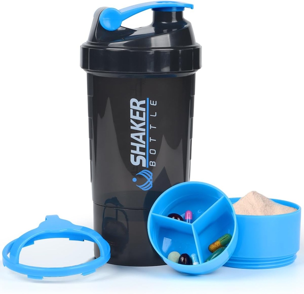 Valgupudel - Spordivee pudel - Non Slip 3 Layer Twist Off 3oz Cups koos Pill Tray - Leak Proof Shake Bottle Mixer - Valgupulber 22 oz Shake Cup koos ladustamisega