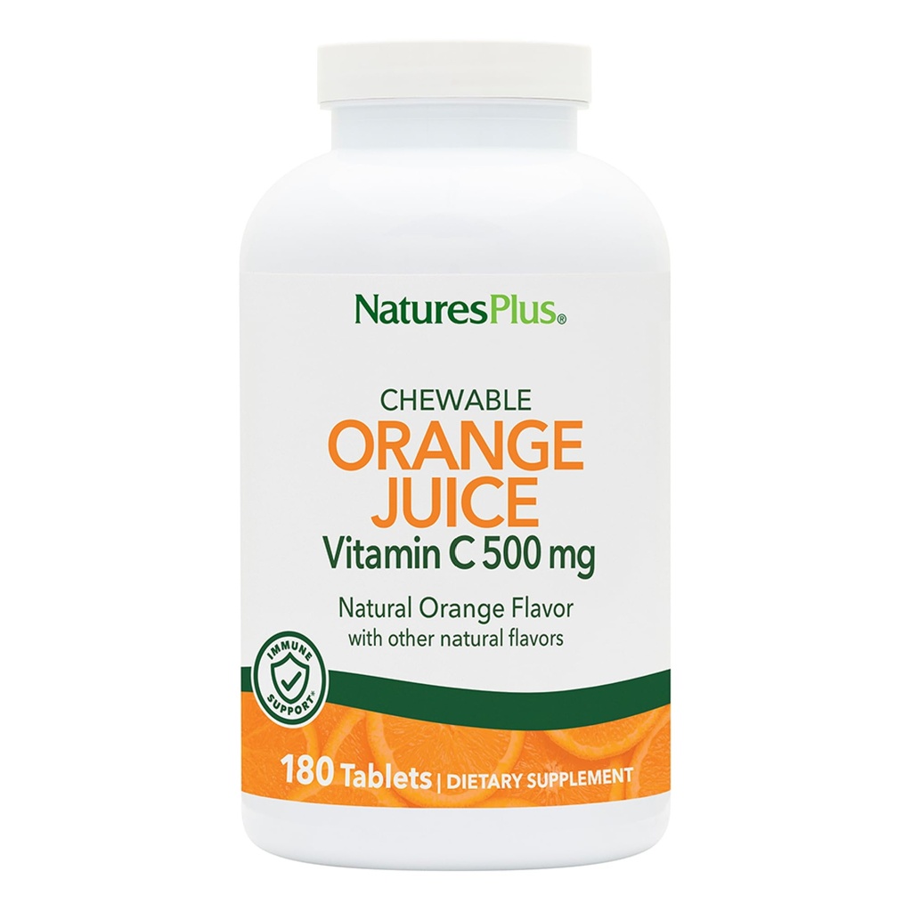 NaturesPlus Oranž mahl Vitamiin C 500 mg - 180 närimistabletti, pakend 2 - edendab optimaalset immuunsüsteemi tervist - õrn kõhul - vegan, gluteenivaba - 360 kokku