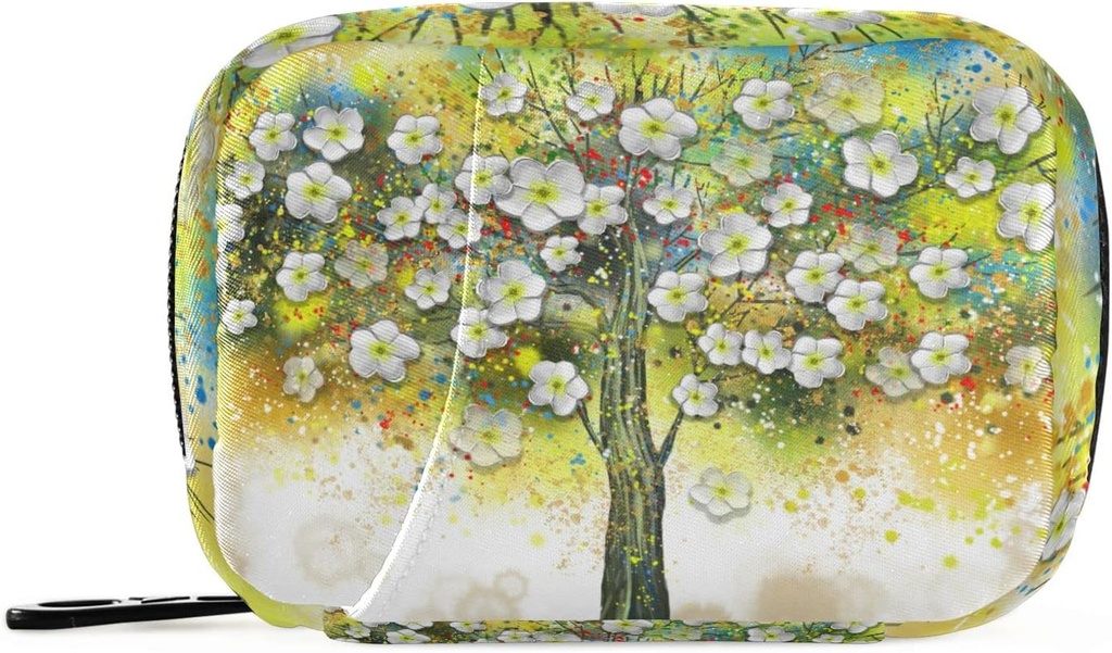 Pill Case Floral Tree Oil Painting Pill Box 7 Day Pill Case Bag Travel Pill Korraldaja kott Zipper Portable Weekly Case Compact Suurus Vitamiini täienduse hoidja
