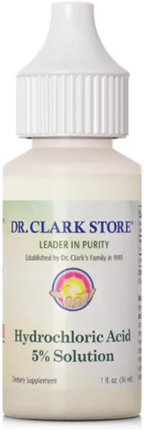 Dr Clark Vesinikkloriidhappe tilgad - Seedetrakti Tervis, Vesinikkloriidhape 5% lahus, Säilitada maohappe, parema imendumise ja imendumise, 1 Fl. Oz (30 ml)