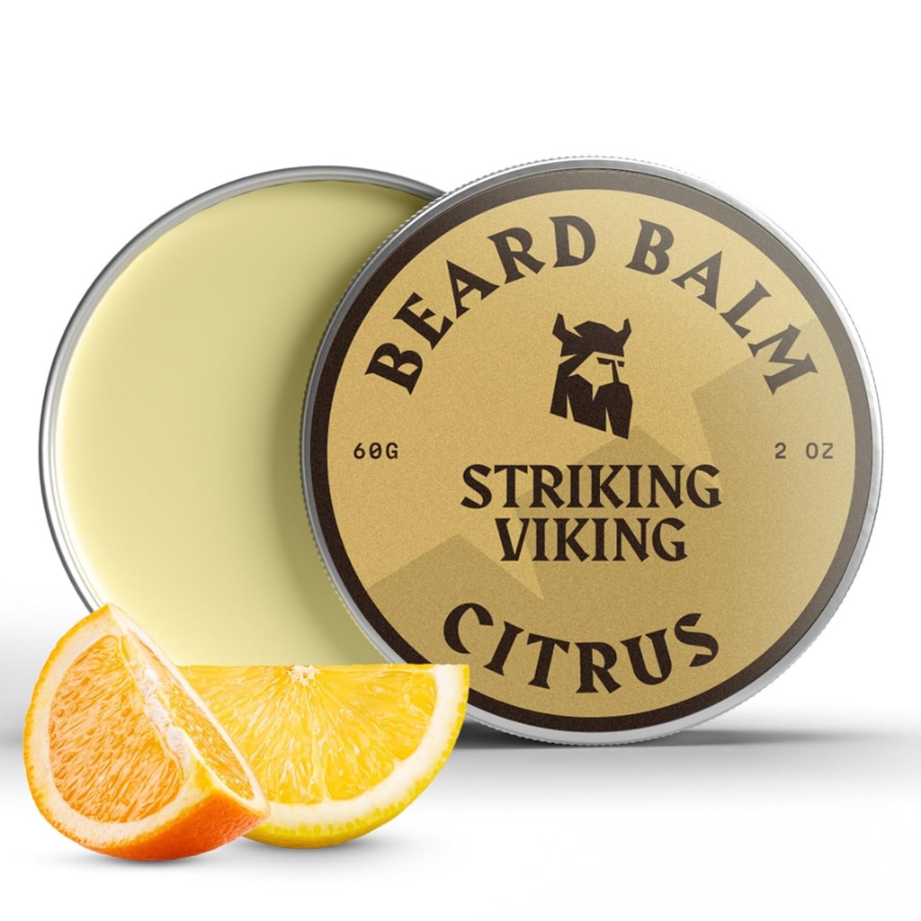 Striking Viking Beard Balm meestele - Leave in Beard Conditioner - Styling Balm valmistatud looduslikult saadud habemevõi, Argan & Jojoba Oils (2 Ounce (Pack of 1), Citrus)