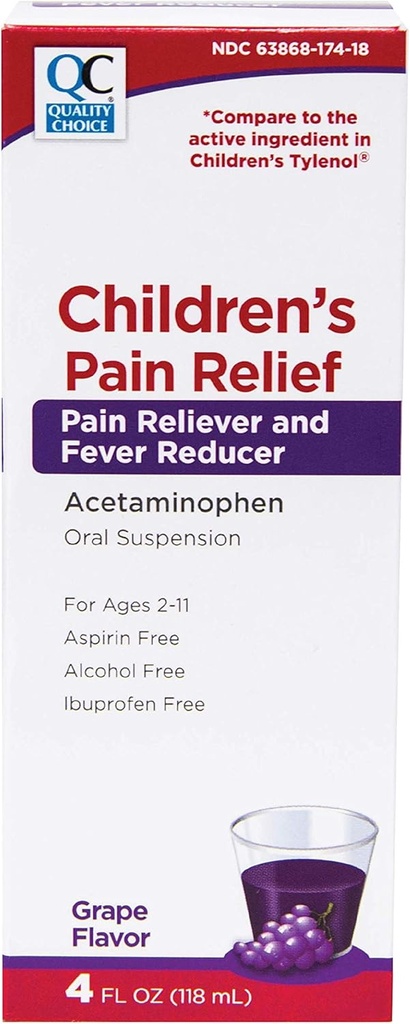 Kvaliteetne valik Laste valu leevendamine ja palaviku vähendaja lastele, 4fl oz Acetaminophen 160mg 5 ml, Ibuprofeen & Aspirin Free, Vedel külm ja gripp Meditsiin lastele, regulaarne tugevus OTC ravim
