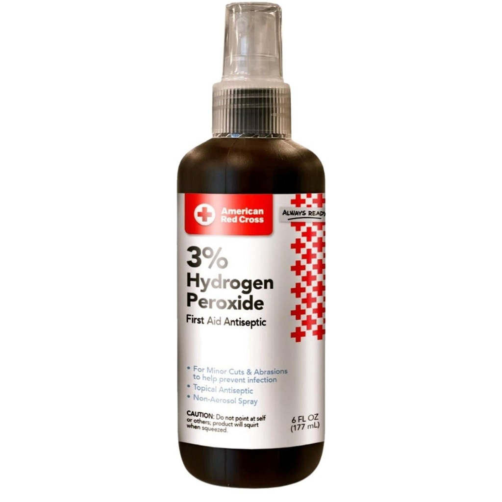 Ameerika Punane Rist 3% Vesinikperoksiid - 97% Vesi - Topical Antiseptic Spray puhastamiseks Väiksem Lõik, Puru, Vigastus - Mini Kaasaskantav Mitte-Aerosool pudel - Travel, Home Essential - 6oz