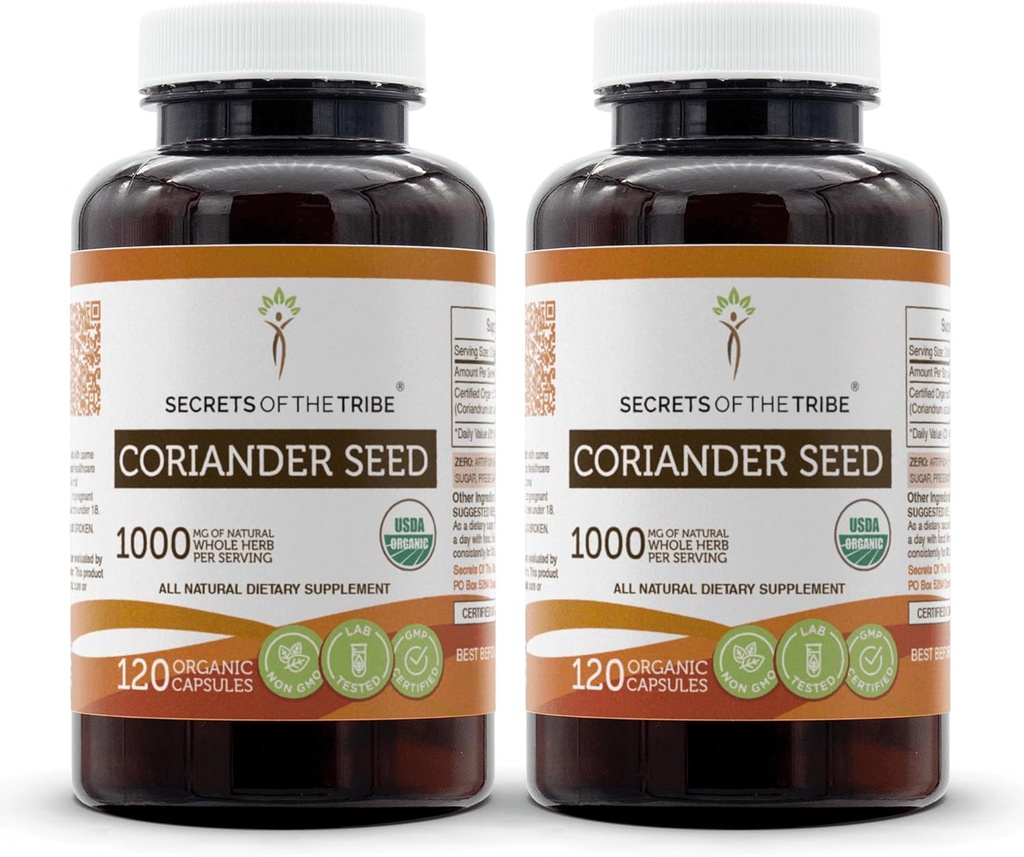Tribe koriandri seemne saladused 120 kapslit (2 tk), 1000 mg, USDA orgaaniline koriandriseemne kuivatatud seeme (2x120 kapslit)