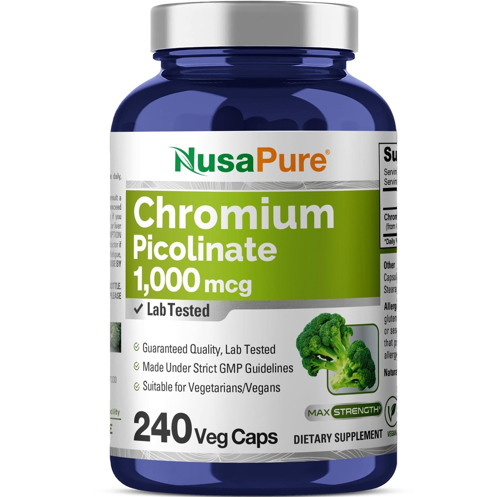 NusaPure Chromium Picolinate 1000mcg 240 Veggie kapslid (Non-GMO, Vegan)