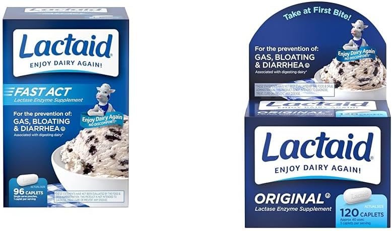 Lactaid Fast Act Laktoosi tolerants Relief Caplets koos laktaasi Ensüümi & Original Strength Laktoosi Tolerants Relief Caplets Natural Lactase Enzyme