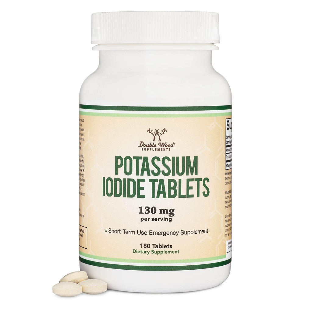 Kaaliumjodiid 130 mg tabletid - hädaolukorras kasutamine kokkupuuteks - 180 loend, 3 kuu pakkumine - topeltpuidu toidulisandid