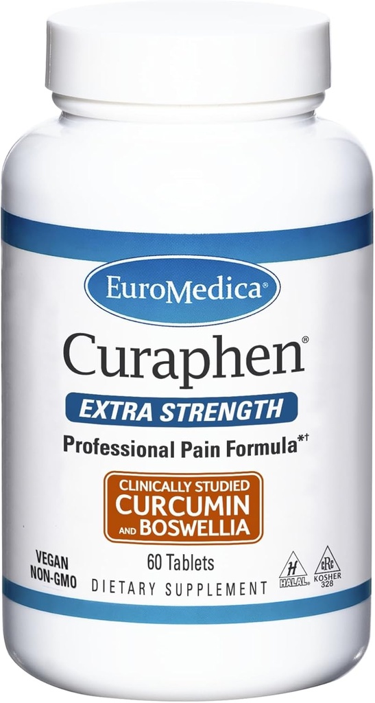 EuroMedica Curaphen ekstra tugevus - 60 tabletti - professionaalne valem - tugev kurkumiin & boswellia koos DLPA & Nattokinaasiga - väga imenduv - 60 serveerimist