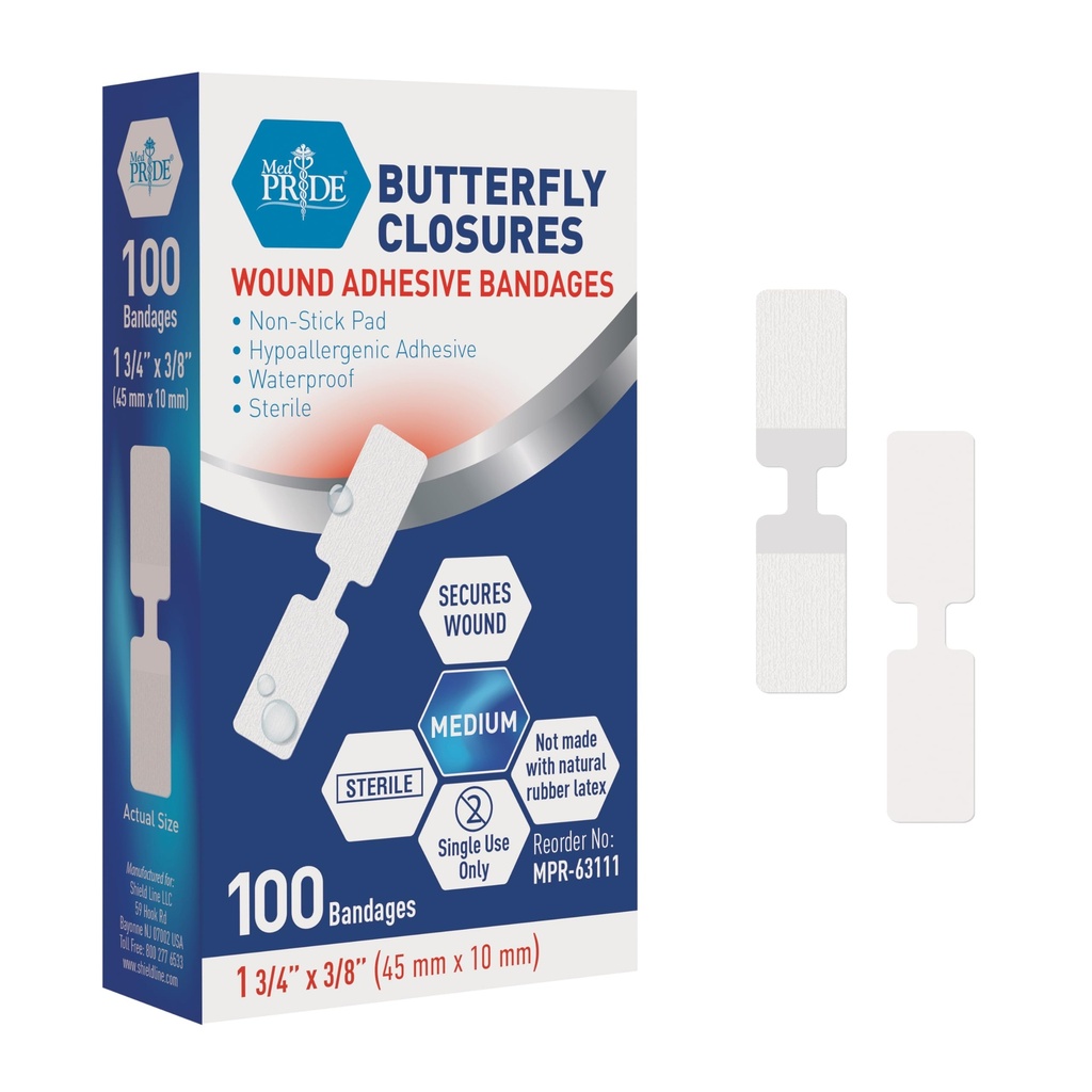 MED PRIDE Butterfly Haava Sulgemisribad Pakend 100 Steriilne Nonstick Hüpoallergeenne Latexi vabad ribad lõikamiste ja vigastuste korral (keskmine)