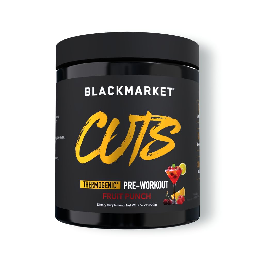 BLACKMARKET CUTS Pre Workout - termogeenne energia ja fookus pulber meestele ja naistele, rasva ainevahetus, lihaste määratlus, kreatiinivaba, 30 serveerimist (puuviljapunch)