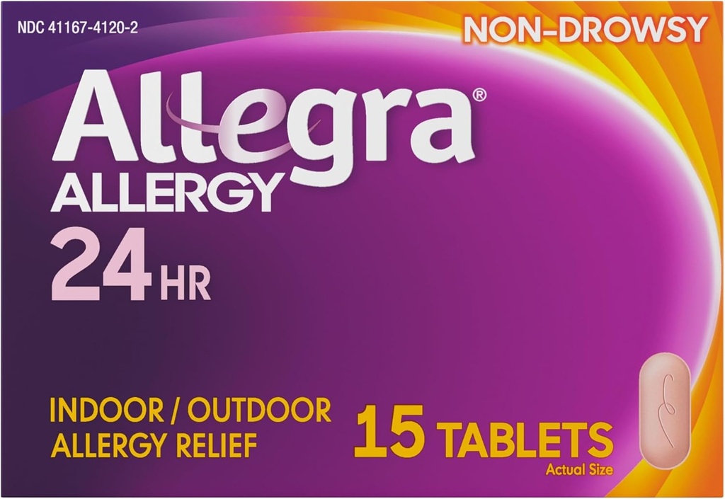 Allegra Adult 24HR Mitteuimane antihistamiin, 15 tabletti, kiiretoimelise allergia sümptomite leevendamine, 180 mg