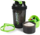 Shaker Bottle - Protein Shaker Cup koos ladustamiskomponentidega - lekkimiskindel treening Loksutage pudelid Mixeriga sujuvaks segamiseks-500ML/16oz (ROHELINE & BLACK)