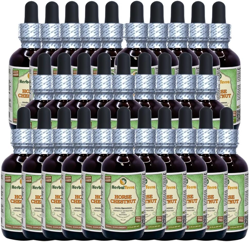 Hobusekastan (Aesculus Hippocastanum) Glükeeriit, orgaaniline kuivatatud pähklid Alkoholivaba vedelikekstrakt (Brändinimetus: HerbalTerra, uhkelt valmistatud USAs) 30x2 fl.oz (30x60 ml)