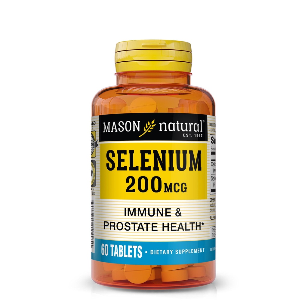 Mason Natural Selenium 200 mcg - Antioksüdandi täiendus immuunsüsteemi toetuseks ja eesnäärme terviseks, oluline jälje mineraal, 60 tabletti