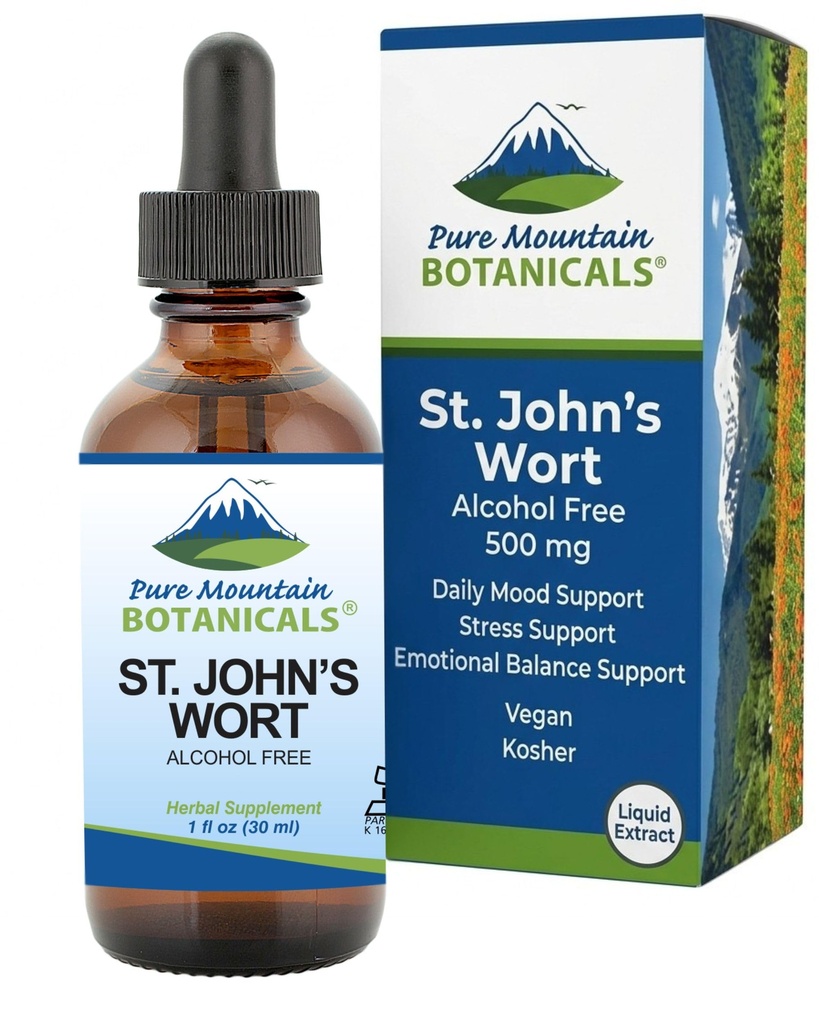 Pure Mountain Botanicals St Johns Wort Tinktuur - Kosher Liquid St. John's Wort Alkoholivaba ekstrakt 500mg Vegan Supplement