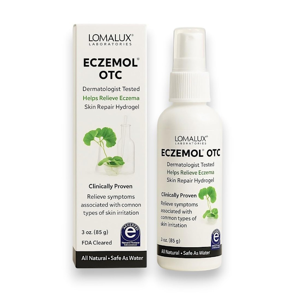 Loma Lux New Eczemol OTC Spray Natural & No Sting Hypochlorous ekseemi, haavade, põletuste, lõikude, kiirgusdermatiidi, nahaärrituse, päikesepõletuse, sügeleva naha, lastele ja täiskasvanutele (8 Fl Oz.)
