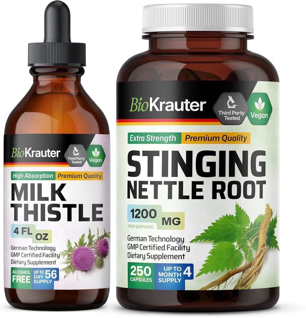 BIO KRAUTER Piimaohaka tinktuur 4 Fl. Oz. & Stinging Nettle 250 kapslit