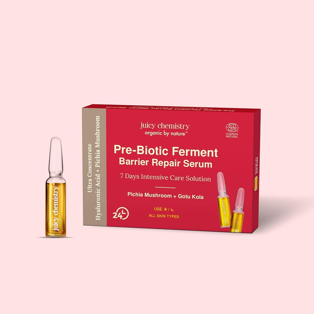 Juicy Chemistry Prebiootikum Ferment Barrier Repair Face Seerum | Naha barjääri tugi & hüdratsioon | Hüaluroonhappe, Gotu Kola & Dragoni veri | COSMOS Organic | 1 Fl Oz