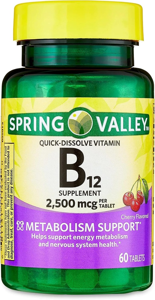 jogi Vitamiin B12 Kiiresti lahustatavad tabletid Toidulisand, 2500 Mcg, Kirsimaitse, 1 tablett päevas 60 Count