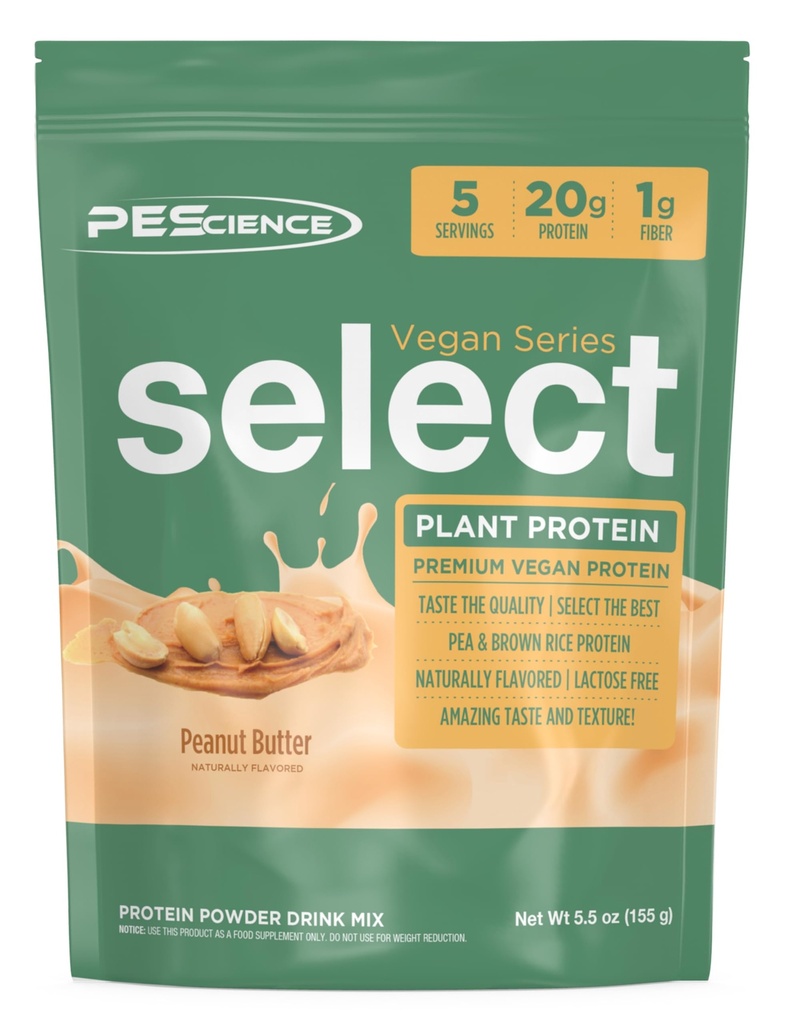 PEScience Select Veganvalgu pulber, taimse valgu pulber, hämmastav maitse, sile tekstuur, herne ja pruun riis segu, piimavaba, laktoosivaba, gluteenivaba - maapähklivõi nauding, 5 serveerimist