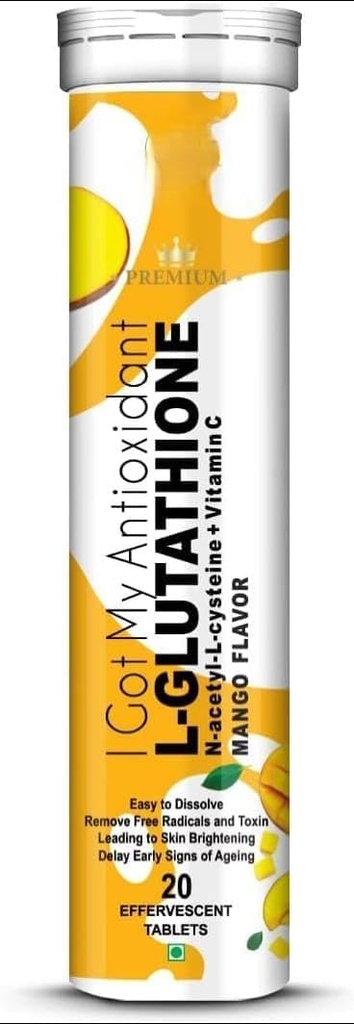 L-Glutatioon 600mg koos Mango maitsega | Aitab hõõguvat nahka, antioksüdante, naha kergendust, pigmentatsiooni, | Tan Vähenda meestele ja naistele - 20 kihisevat tabletti