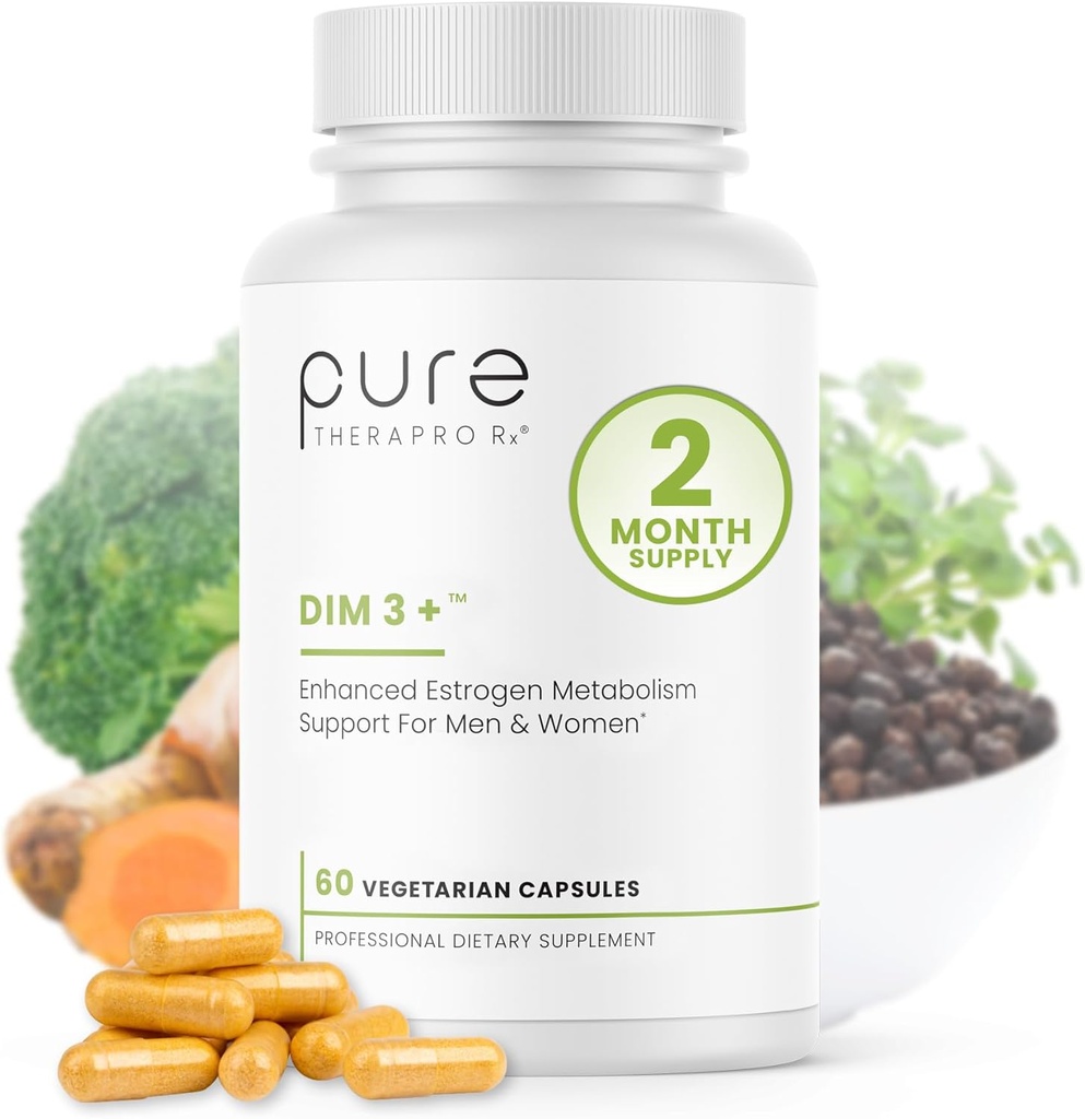 Puhas Therapro Rx DIM 3+ | 60 Vegan Caps - 2 kuu pakkumine | DIM, kurkumiin ja bioperiin, toetab tervislikku östrogeeni metabolismi meestel ja naistel, antioksüdandi ja detoksikatsiooni tugi, farmatseutiline klass