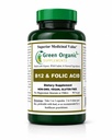 Rohelised orgaanilised toidulisandid (Pack-1) Vitamiin B12 ja foolhape, 1000mcg, 90 VCaps, käsitsi valmistatud, vegan, mitte-GMO, toetab närvisüsteemi toimimist ja naha, juuste ja maksa terviklikkust