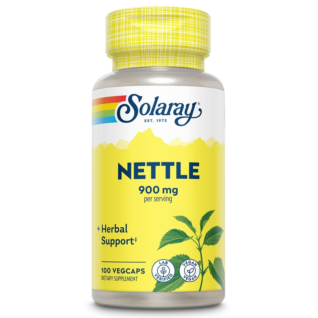 SOLARAY Nettle 900 mg - Organic Nettle Leaf Supplement - Neerud, kuseteede ja eesnäärme tugi - Traditsiooniline kasutamine allergia ja hingamisteede heaolu - Vegan - 50 Servings, 100 VegCaps