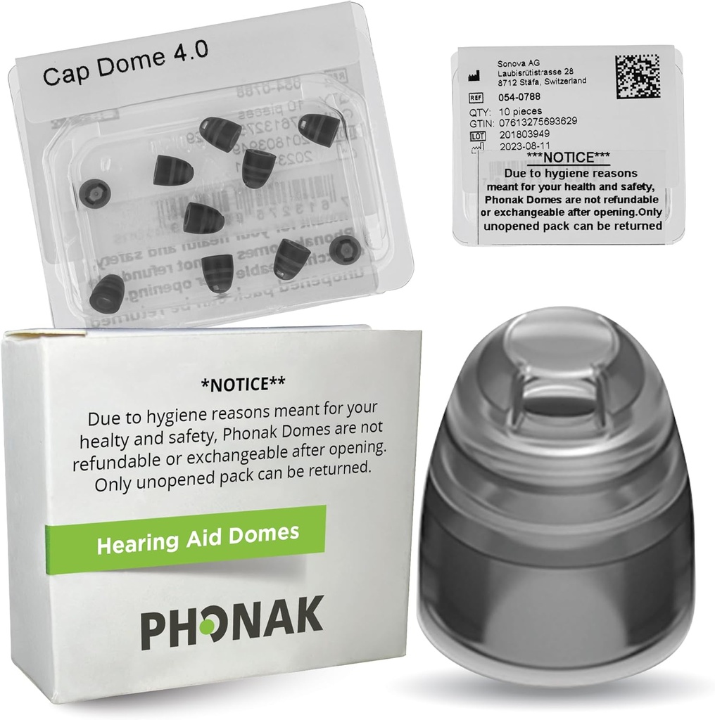 Phonak Cap 4.0 Dome XSmall (0,18 tolli = 4,5 mm) - Tõeline OEM Šveits Asendus Sonova poolt, kuulmisabi kuppelid väga kitsastele kõrvasuurustele - 1 pakend / 10 kuplit kokku