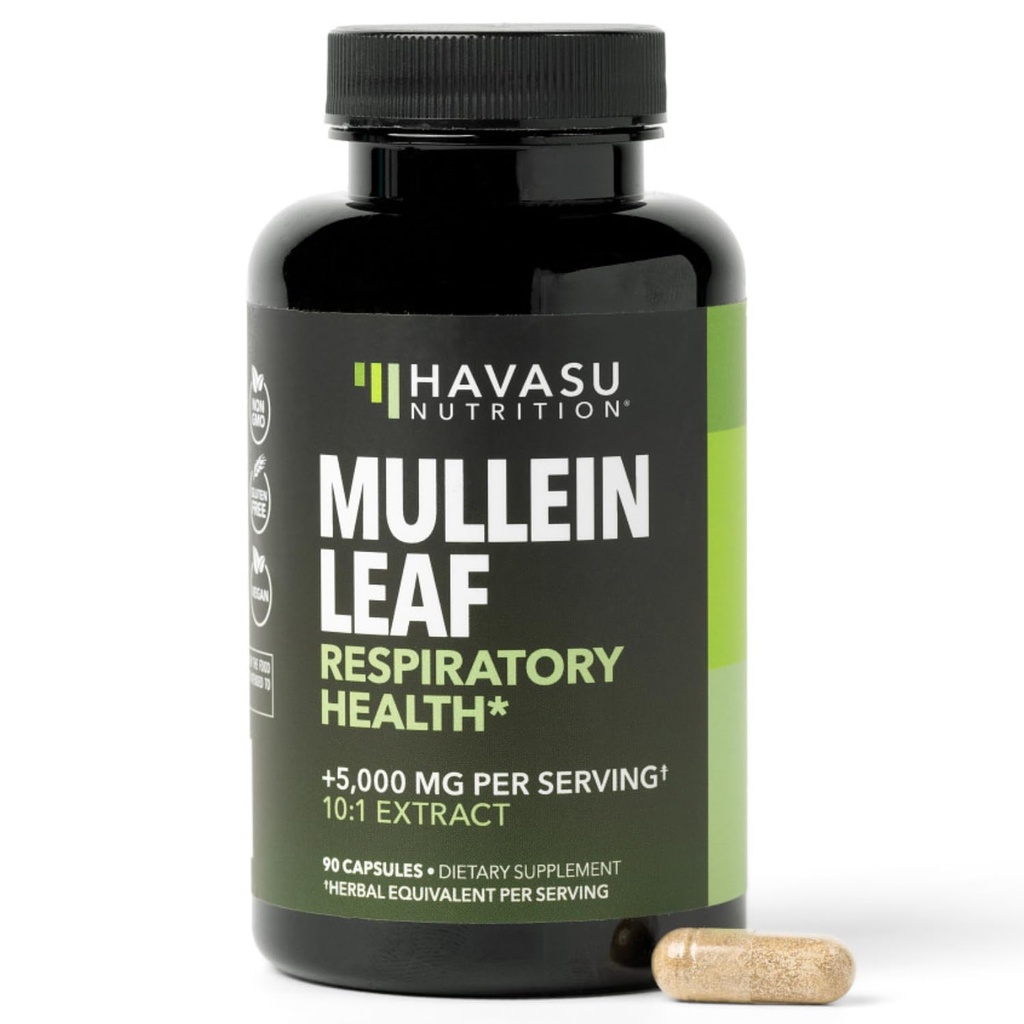 Mullein Lehtkapslid hingamisteede tervisele - 5000mg Väljavõte 10: 1 kopsude toetamiseks ja immuunsüsteemi funktsiooniks - 90 Count - Vegan, mitte-GMO kapslid - taimsed toidulisandid igapäevaseks terviseks - 3 kuu pakkumine