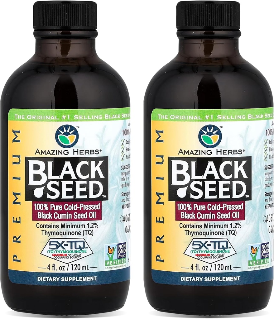 Hämmastavad maitsetaimed Premium Black Seed Oil - Gluteenivaba, Non GMO, Külmpressitud Nigella Sativa Aids seedetrakti tervises, immuunsüsteemi tugi, aju funktsioon, liigeste liikuvus - 4 Fl Oz (pakk 2)