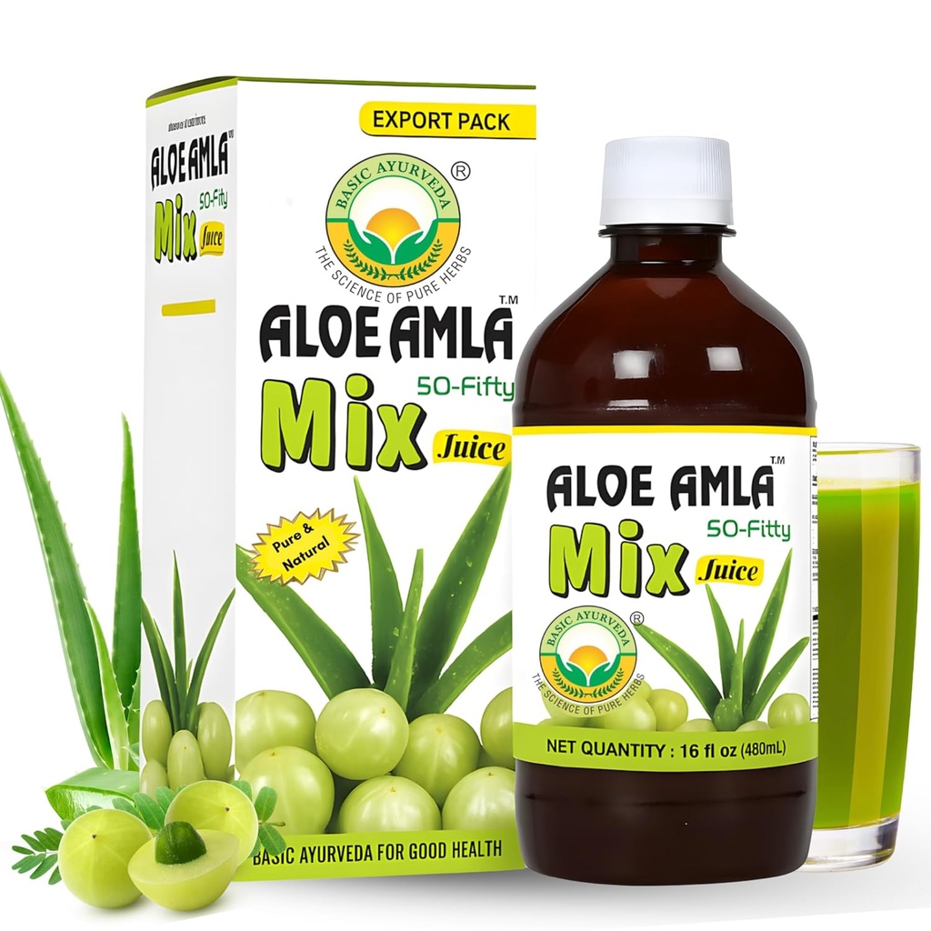 Basic Ayurveda Gooseberry + Aloe Vera mahl - 16.23 Fl Oz (480 ml) | 50-Viiskümmend taimesegu immuunsuse, seedimise ja naha tervise jaoks | Amla & Aloe Blend | 100% looduslik | Daily Ayurveda Toonik
