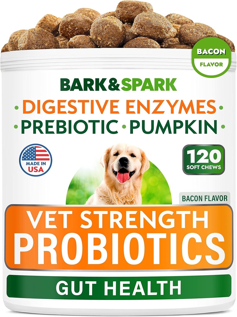 Vet Tugevus Koer Probiootikumid Närimine - Gaas, kõhulahtisus, allergia, kõhukinnisus, Upset kõht Relief, Ensüümid + Kõrvits + Prebiootikumid - Näritav Fiber Supplement - 100 Soft Chews - Suitsutatud Pard