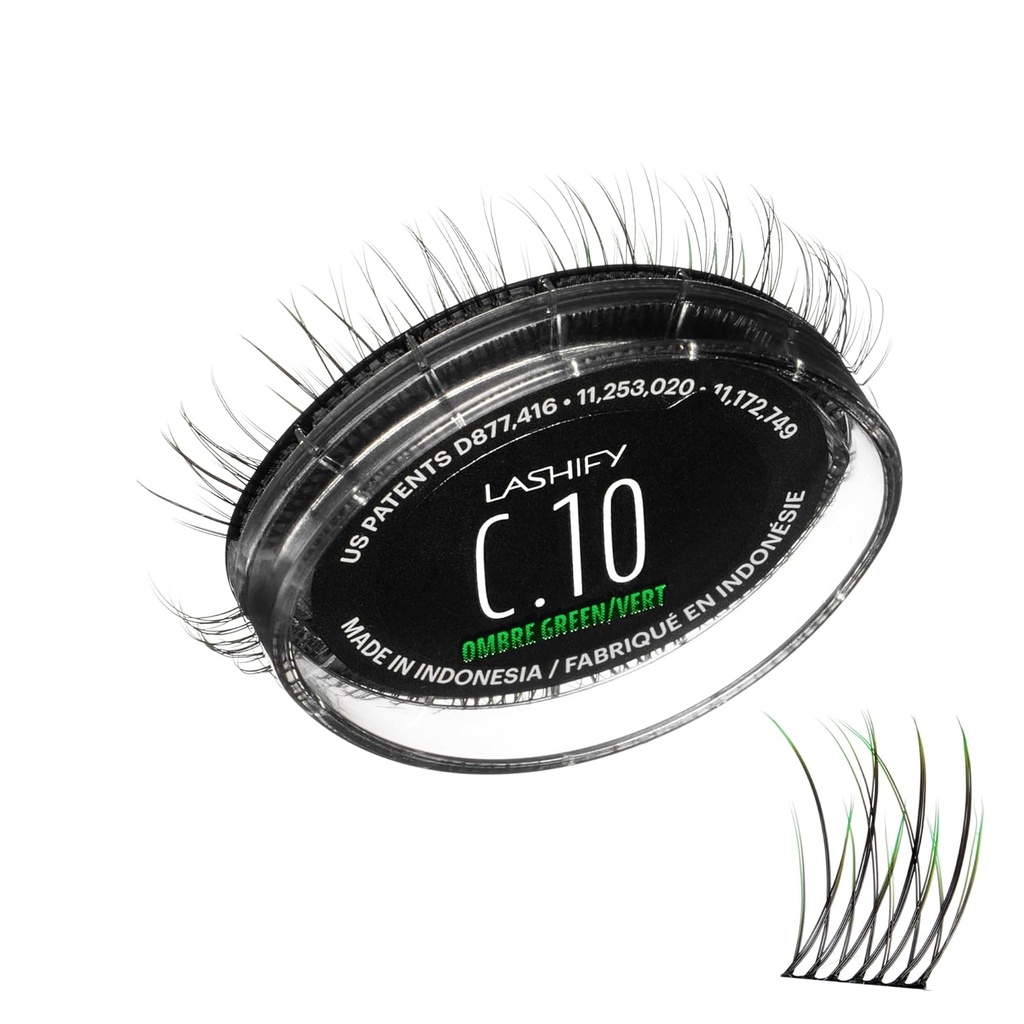 Lashify Curl 10mm Gossameri ripsmepikendused Täitke Ombre Greenis, Easy DIY False ripsmed loodusliku välimuse jaoks