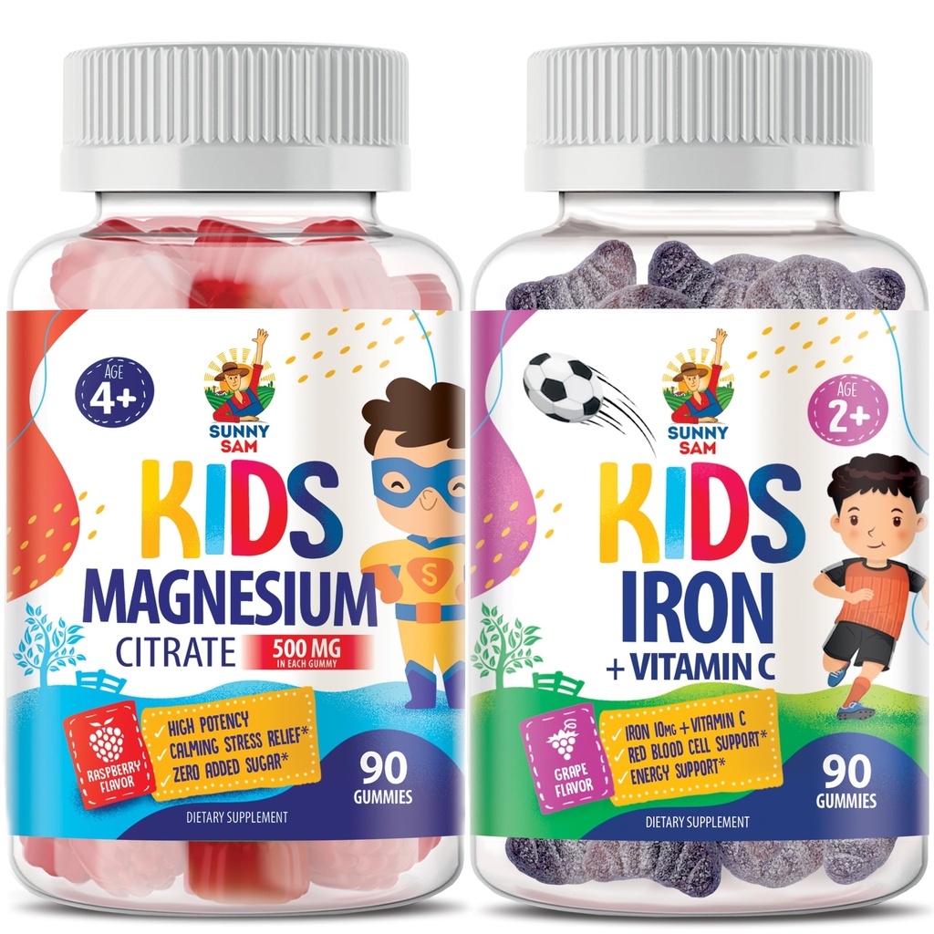SUNNY SAM Raudkummid lastele ja magneesiumkummid lastele ja täiskasvanutele - 500mg - rahulikud magneesiumi närimiskummid - magneesiumtsitraadi närimislisand meeleolu ja lihaste toetamiseks