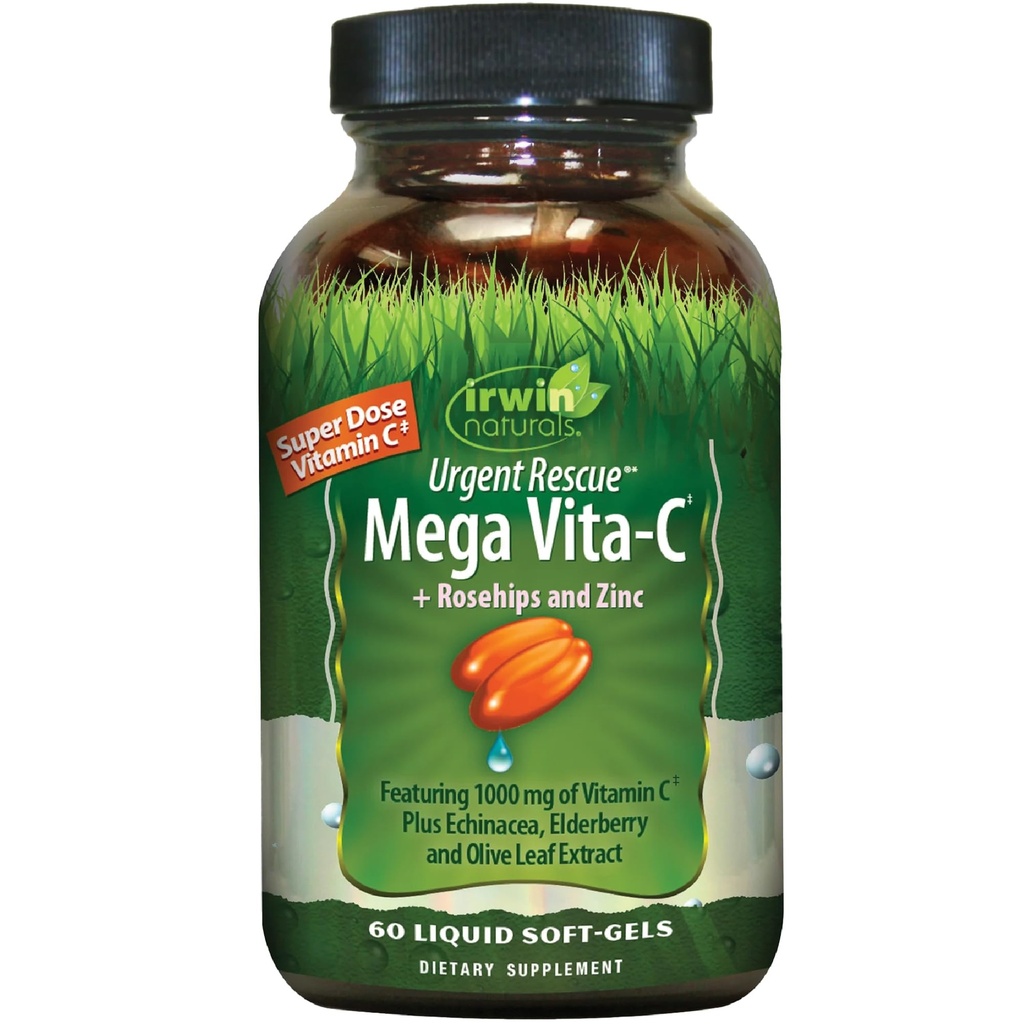 Irwin Naturals Kiireloomuline päästmine Mega Vita-C - 60 Vedelad Softgels - 1000 mg C-vitamiini - Immuunsüsteemi tugilisa Rosehips ja tsink