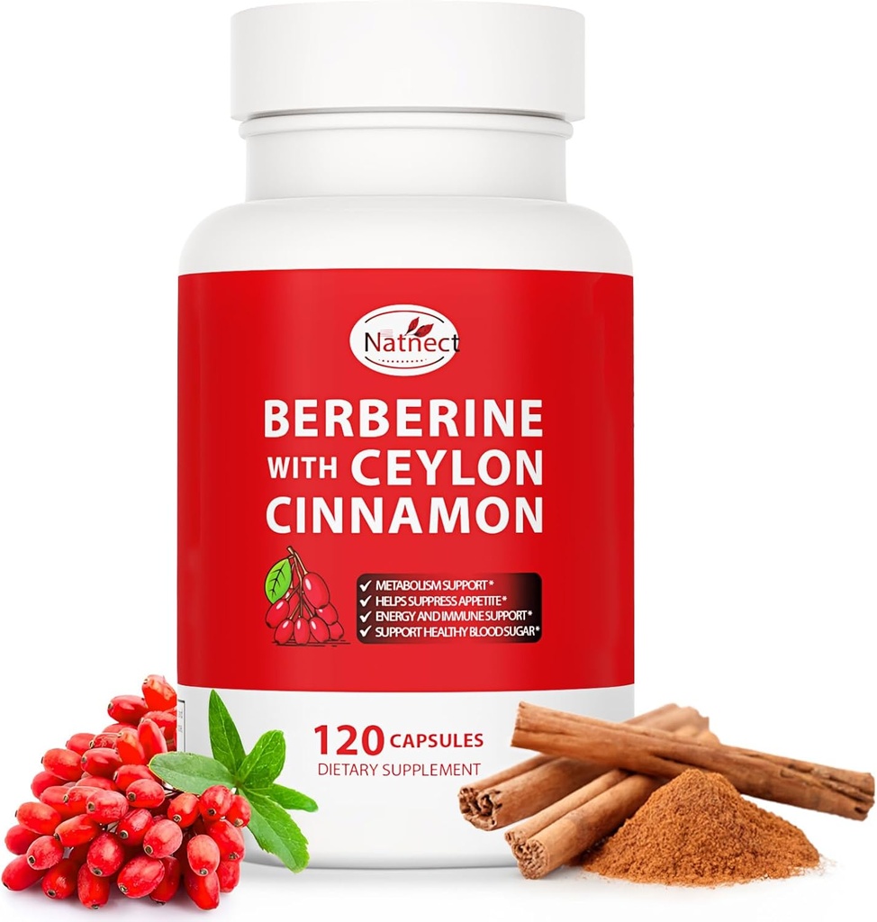 Berberine täiendada Ceylon Cinnamon, lagritsa ekstrakt, Berberine 6X tervisliku kehakaalu juhtimise, ainevahetuse ja immuunsüsteemi toetust (120 kapslit)