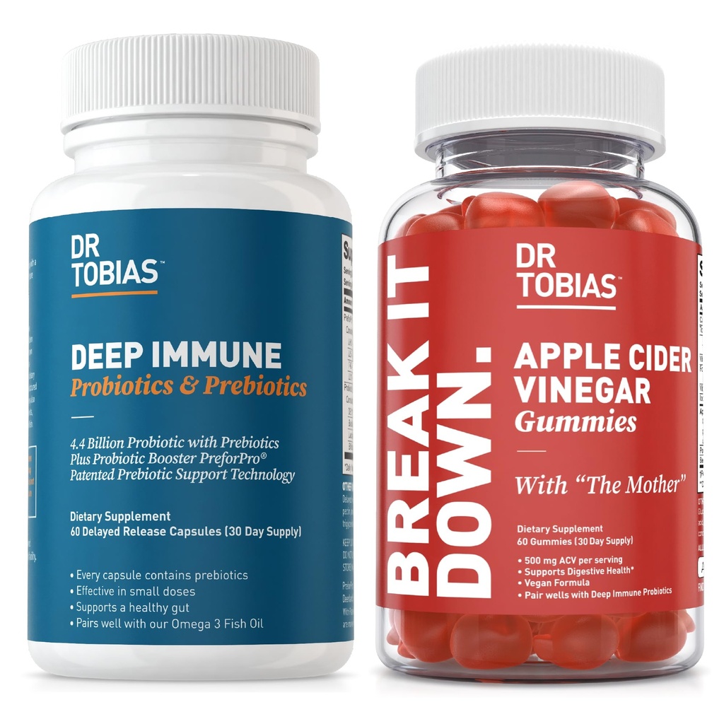 Dr Tobias Deep Immune Probiootikumid ja Prebiootikumid ja Apple Sider Äädikas Gummies, toetab seedetrakti tervist, soolestiku immuunfunktsiooni, puhastab ja detox meestele ja naistele 4,4. Miljard CFU & ema