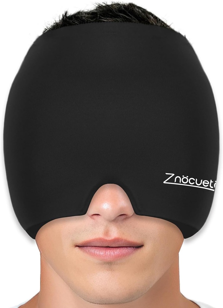 ZNÖCUETÖD Migreen Peavalu Relief Cap Kübar Täispea Jääpakend Mähkimine Geel Jää Beanie Kuum / Külm Kompressioon Kork Siinus, Stress, Pohmelli peavalu Valu leevendamine - Korduvkasutatavad Mehed Naised, Must, Suurus M