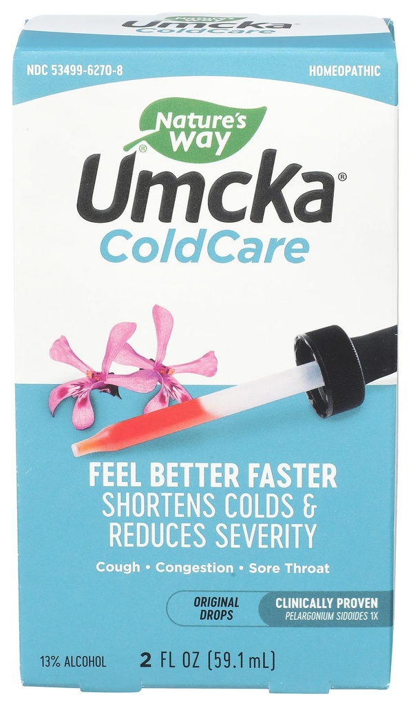 Nature's Way Umcka ColdCare homöopaatiline, lühendab külmetust, valulikku kurku, köha ja ummistusi, fenülefriinivaba, mitte-uimane, 2 Fl. Oz. tilgad