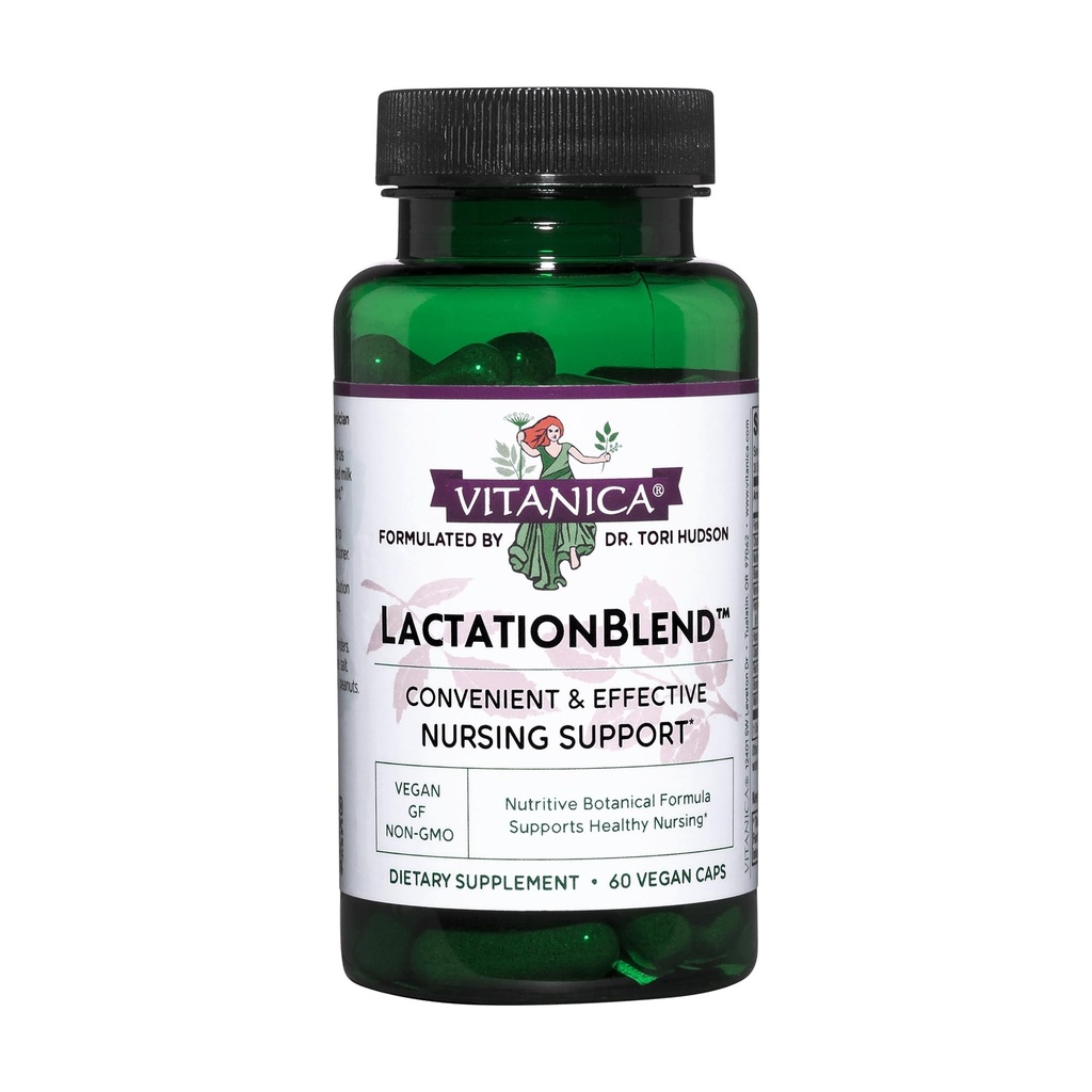 Vitanica LactationBlend, laktatsioonilisand suurenenud rinnapiima pakkumiseks ja orgaanilise rinnaga toitmise toetuseks koos apteegitilli, piimakarja, lambaläätse ja muu, mitte-GMO, Vegan, 60 kapslit